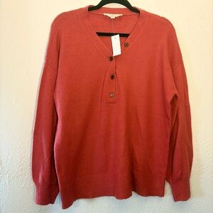 Preppy Ann Taylor Loft V Neck Orange Pullover Sweater Size L NWT Office